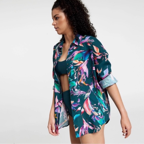 CALIA by Carrie Underwood Tops - Calia Women’s Oversized Tropical Floral Linen Blend Swim Cover Up Size Med NWT